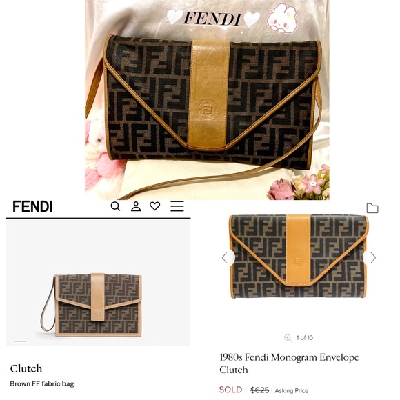 🧚Auth💖RARE💖 FENDI Zucca Zucchino Envelope Pochette Shoulder Clutch/Crossbody✨ - Picture 5 of 14